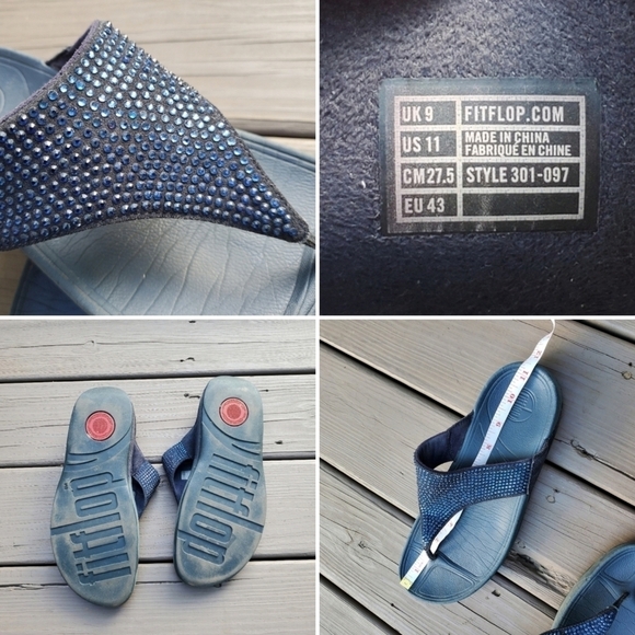 Fitflop Rokkit Supernavy Navy Blue Rhinestone Bling Suede Toe-Post Sandals 11 - Picture 8 of 9